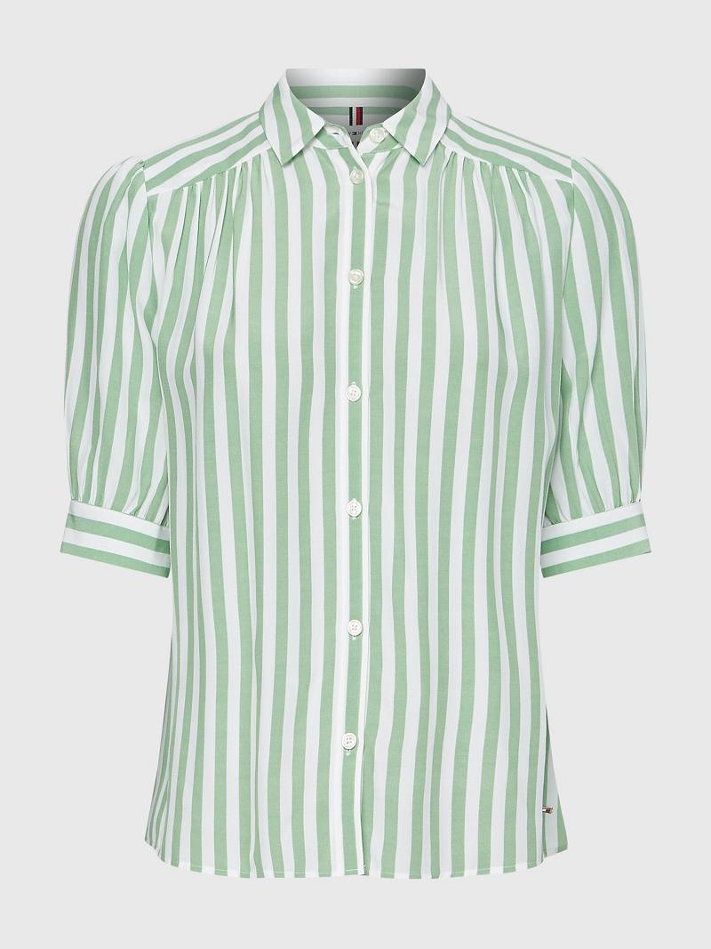 Női Tommy Hilfiger Stripe Half-Sleeve Blouses Menta | HU 20LIS